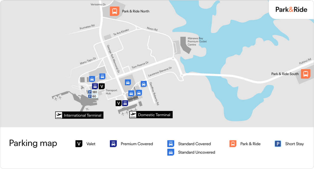 map showing parking at the airport